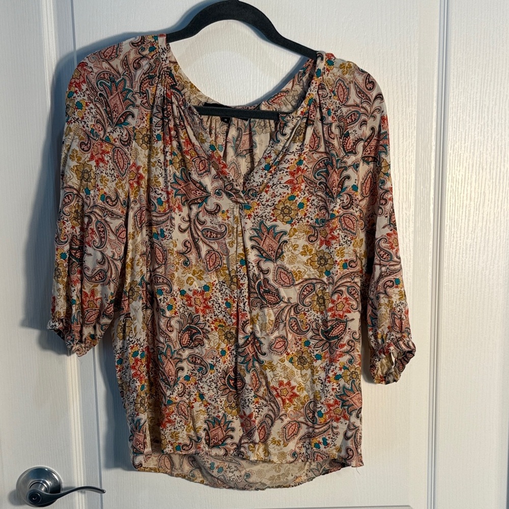 Ava Christine Floral Paisley Blouse - Cream Multicolor 3/4 Sleeves Size M